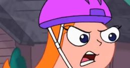 Candace from Phineas and Ferb, wearing a pink helmet and determined expression, ready to catch her brothers in their antics.