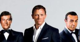 Three iconic James Bond actors in tuxedos, exuding charisma and elegance, showcasing the essence of 007's legacy.