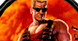 Duke Nukem 3D logo featuring the iconic character against a fiery background with bold typography.