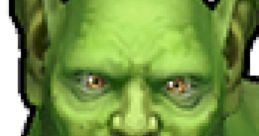 Close-up of a Peon from Warcraft III: Reign of Chaos, showcasing the iconic green skin and fierce expression of the orc character.