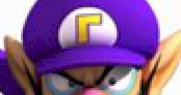 Waluigi in Mario Kart Wii, sporting a fierce expression and gripping a racing controller, ready for competition.