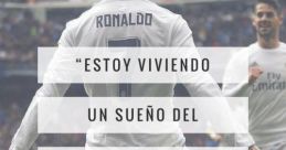 Cristiano Ronaldo celebrating on the field with a motivational quote about dreaming and never wanting to wake up.