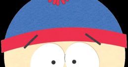 Stan Marsh from South Park, wearing a blue hat and red gloves, smiling brightly with a friendly expression.