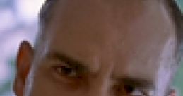 Intense close-up of a character from "Sling Blade," showcasing a powerful expression and captivating gaze.