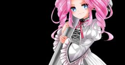 Shikoku Metan in a frilly black and white dress, showcasing her pink hair and unique character design.