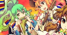 Four colorful characters play musical instruments, inspired by Gensou Nostalgias and Touhou series. Joyful celebration of music.