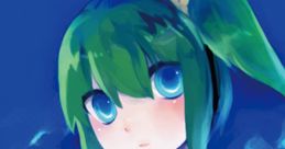 Colorful illustration of a character from Touhou, titled 'Mentalist,' showcasing vibrant green hair and striking blue eyes.