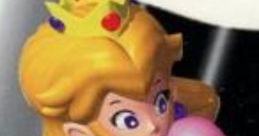 Princess Peach racing in Mario Kart 64, gripping the steering wheel with determination, ready for action on the track.