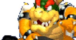 Bowser racing in a classic orange kart from Mario Kart 64, showcasing his fierce character and iconic design.