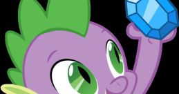 Spike from MLP happily holds a blue gem, showcasing his cheerful personality and adventurous spirit.