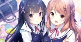 Cover art for "Kimi no Hitomi ni Hit Me", featuring two anime girls in school uniforms, on PS Vita, playful and colorful design.