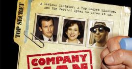 Company Man movie poster featuring a top-secret mission, caricatures of spies, and comedic espionage themes.