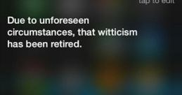 Siri response humorously addressing "Who let the dogs out," saying the witticism is retired.