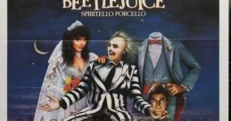 Beetlejuice Italian dub poster featuring Michael Keaton in a whimsical, spooky design, highlighting iconic characters.