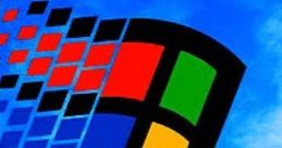 Logo of Microsoft Windows 95 featuring iconic multicolored design against a blue sky background. Retro computing nostalgia.