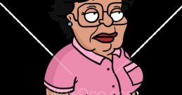 Consuela the Maid from Family Guy, wearing a pink uniform and yellow gloves, embodies humor and character from the show.