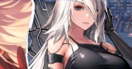 A2 from NieR Automata showcases an impressive design in Nikke, featuring sleek black attire and striking silver hair.