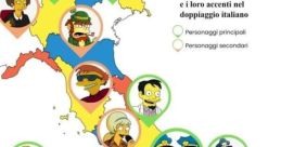 Mappa dei personaggi de I Simpson e dei loro accenti nel doppiaggio italiano, evidenziando le varie regioni d'Italia.