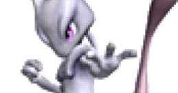 Mewtwo in a dynamic pose from Super Smash Bros. Melee, showcasing its powerful psychic abilities and iconic design.