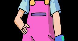 Erika from Medabots wearing pink overalls, a blue shirt, and a wrist device, showcasing her vibrant animated style.