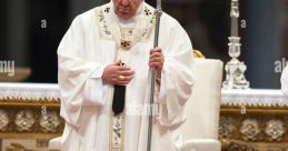 Pope Francesco in ceremonial robes, holding a staff, exemplifying his role as a prominent Italian religious leader.