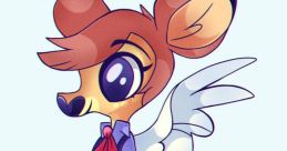 Deerie from Helluva Boss, a cute deer character with angel wings and a halo, wearing stylish clothing.