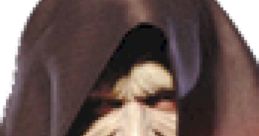 Emperor Palpatine from Star Wars, wielding a lightsaber with a menacing expression under a dark hooded cloak.