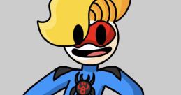 Cartoon character with blonde hair and a blue suit featuring a spider logo, representing Haminations-Bryson's style.