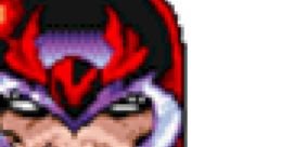 Magneto, iconic villain from X-Men: Children of the Atom, grins confidently in his distinctive red and purple armor.