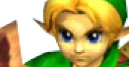 Young Link wielding a sword in Super Smash Bros. Melee, showcasing his iconic green tunic and shield readiness for battle.