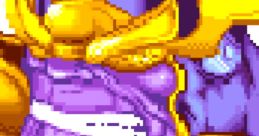 Thanos from Marvel Super Heroes, showcasing his iconic purple skin and golden armor, capturing his menacing presence.