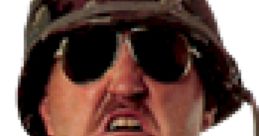 Sgt. Slaughter’s fierce expression in military attire showcases his iconic character from wrestling and video games.