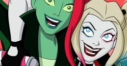 Poison Ivy and Harley Quinn share a fun moment, showcasing their vibrant personalities from the animated series.