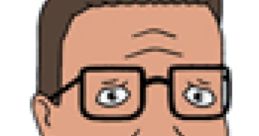 Hank Hill from King of the Hill Season 1, wearing glasses, showcasing his iconic serious expression and distinctive hairstyle.