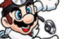 Dr. Mario character in a white coat, stethoscope, and cap, joyfully throwing a colorful pill in his iconic video game.