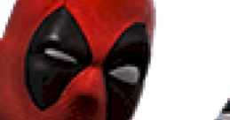 Deadpool in a red and black costume, wielding weapons, showcasing his signature style and intense demeanor.