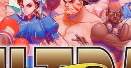 Iconic characters from Street Fighter II, featuring Chun-Li and other fighters, showcasing classic game art style.