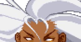 Storm from X-Men vs. Street Fighter, featuring her iconic white hair and fierce expression in pixel art style.