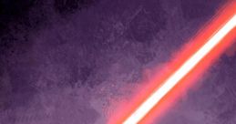 Vibrant red lightsaber held by a character, set against a purple background, showcasing Star Wars themes and excitement.