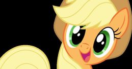 Cheerful Applejack pony character with blonde hair and a brown hat, showcasing her signature orange hue and green eyes.