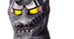 Close-up of Mechagodzilla's metallic head showcasing its fierce expression and glowing yellow eyes.