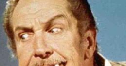 Vincent Price with playful expression, fangs visible, showcasing his iconic portrayal in horror narration.