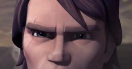 Anakin Skywalker from Clone Wars, showcasing his determined expression and iconic hairstyle, reflects his inner conflict.