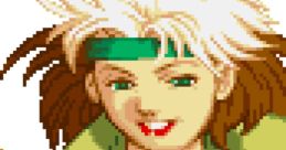 Rogue from X-Men vs. Street Fighter with blonde hair, green headband, and confident smile, showcasing her playful demeanor.