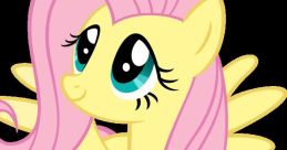 Fluttershy from My Little Pony, with pink hair and turquoise eyes, showcasing her gentle and caring personality.