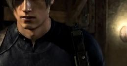 Leon S. Kennedy in RE4 Remake, focused and ready for action in a dimly lit environment, showcasing intense gameplay atmosphere.