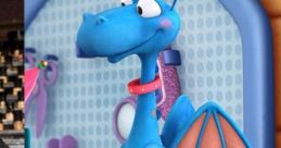 Stuffy the blue dragon from Doc McStuffins, showcasing playful features in a colorful toy environment.