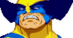 Wolverine in vibrant blue and yellow, showcasing fierce expression from X-Men vs. Street Fighter arcade game.