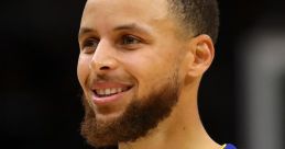 Stephen Curry smiles in his Golden State Warriors jersey, showcasing his iconic style and charisma on the basketball court.