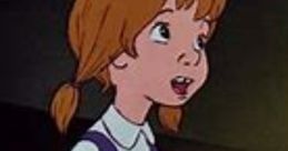 Penny from The Rescuers (1977) animated film, wearing a purple dress and showcasing her adventurous spirit.